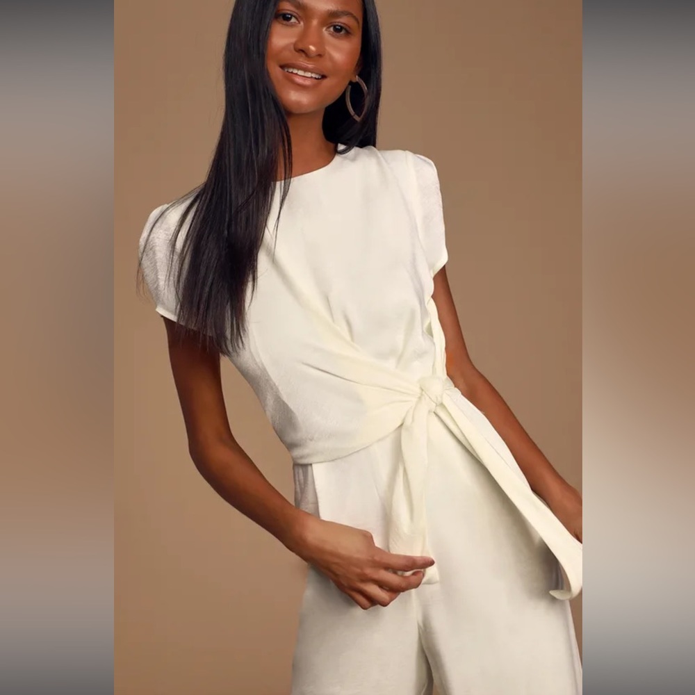 Let Me Entertain You Ivory Satin Wide-Leg Jumpsuit
